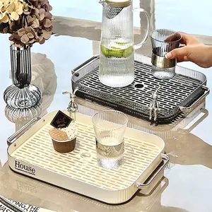 Modern Layered Draining Tray Plastic Detachable Tea Cup Storage Rack With Metal Handle Rabbit Decor Desktop Organizer