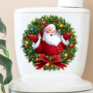 Christmas wreath and Santa Claus self-adhesive wall sticker for toilet and bathroom decor