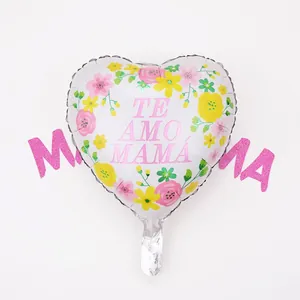 18-inch heart-shaped foil balloon with floral prints and Te Amo Mamá text for Mother's Day