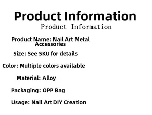 Detailed spec sheet for alloy bow nail charms showing material, size, and DIY usage