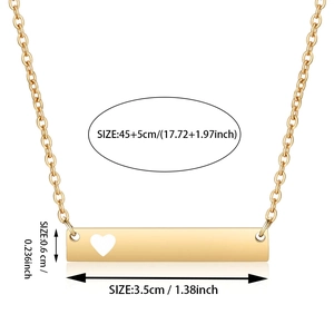 Size chart for stainless steel bar necklace with heart cutout, 45+5cm length