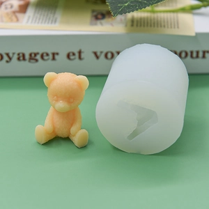 3D sitting bear silicone mold for DIY candles and cakes with finished yellow bear model