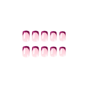 Faux ongles French rose avec pointes pailletées violettes pour une manucure élégante et chic