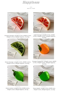 Detail view of large acetic acid fruit hair claws including orange and lemon designs