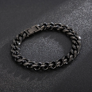 Chunky 9mm black Cuban link chain bracelet for men with secure folding clasp metal jewelry
