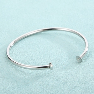 Stainless Steel Open Cuff Bracelet For DIY Jewelry Making Round Cup Peg Setting Minimalist Simple Polished Semi Finished