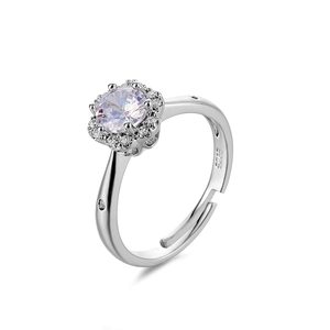 Sparkling snowflake zircon S925 silver open ring with a brilliant round center stone