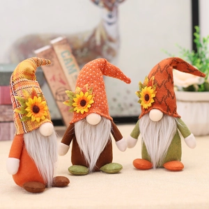 Set of 3 autumn harvest faceless gnomes with sunflower hats for Thanksgiving home decor