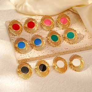 Retro Swirl Enamel Stud Earrings 18K Gold Plated Stainless Steel With Titanium Steel Earring Post Geometric Jewelry