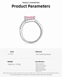 Spécifications détaillées de la bague en argent S925 avec zircon rose taille glace