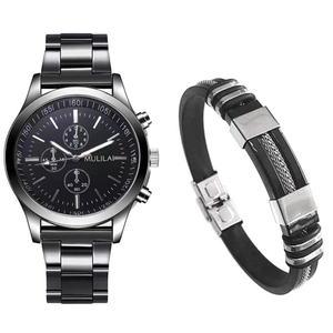 Gros plan sur la montre à quartz Mulilai pour hommes et son bracelet tressé assorti
