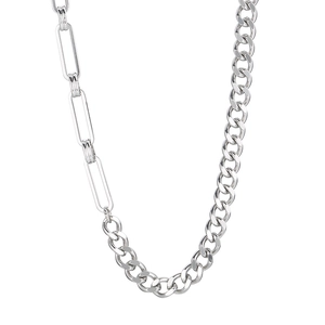 Minimalist silver stainless steel necklace featuring a mixed Cuban and paperclip chain design