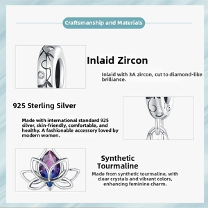 Macro shot of S925 sterling silver lotus charm with gradient tourmaline and zircon