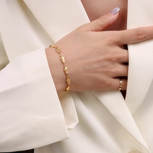 Elegant 18k gold plated fish tail bracelet and minimalist ring set for women