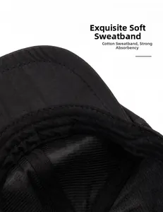 Detailed close-up of the soft cotton sweatband inside the breathable black flat cap