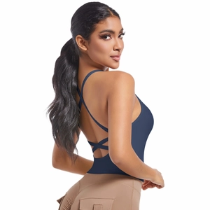 Soutien-gorge de sport bleu marine avec bretelles croisées pour yoga et fitness