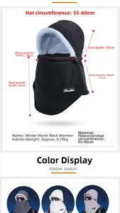 Detailed size chart for the winter fleece hooded neck warmer with polar fleece texture