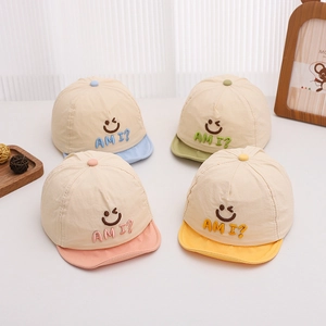 Baby Soft Brim Baseball Cap Smile Face Letter Embroidery Breathable Sun Protection Outdoor Adjustable Toddler Hat