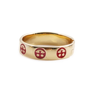 Minimalist gold-plated smiley face open ring with red enamel circular patterns