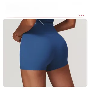 Detail showing curved 3D stitching on high-waist yoga shorts for butt-lifting effect