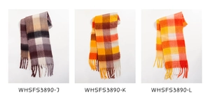 Detailed comparison of checkered plaid scarves with tassels in various autumn color patterns