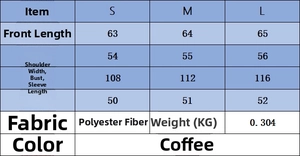 Size chart showing S-L dimensions for the knit collared shirt and straight trousers set
