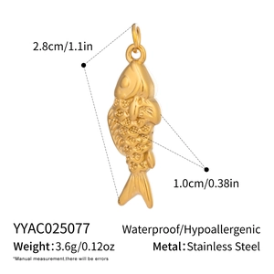 Detailed view of 18K gold plated stainless steel fish pendant with size specifications