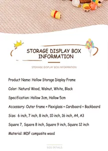 Size chart for MDF hollow storage display box with 3cm and 5cm depth specifications