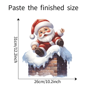 Detailed view of Santa on roof window sticker with dimensions 26cm x 31cm