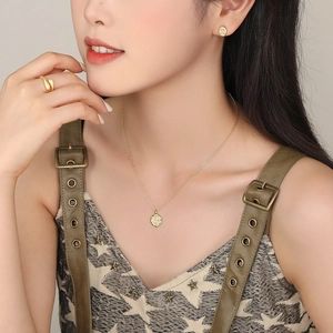 French vintage S925 sterling silver jewelry set with gold necklace ring and earrings
