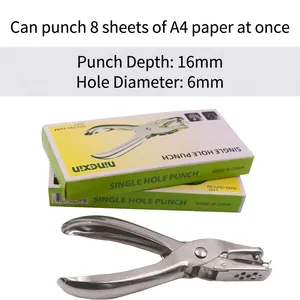 Mini metal single hole punch for paper with 16mm depth and 6mm diameter capacity