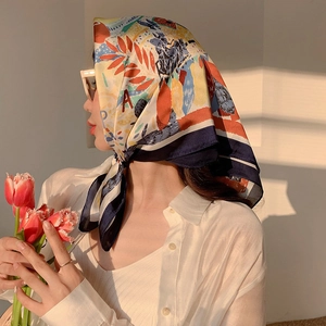 French Vintage Paisley Printed Faux Satin Square Scarf Satin Bandana For Hair Handbag Headwear Neckwear