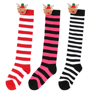 Three pairs of festive Christmas socks featuring cute 3D plush reindeer doll decorations