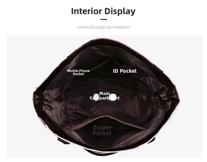 Vue détaillée du compartiment intérieur avec plusieurs poches d'organisation
