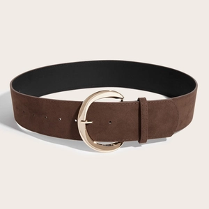 Large ceinture vintage en daim marron avec boucle dorée en croissant pour les robes