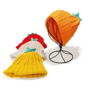 Chic ribbed knit beanie set with cute bow accent in orange red yellow and white