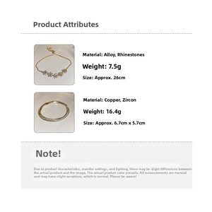 Detailed size and weight specs for star flower bracelet and zircon bangle jewelry