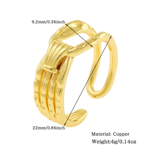 Detailed size specifications for 18K gold plated copper adjustable open geometric ring