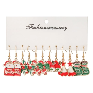 Set of 6 pairs of festive Christmas enamel stud earrings with Santa and snowflake designs