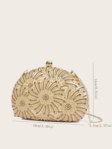 Elegant gold sequined shell clutch bag with chain strap for wedding party and formal events