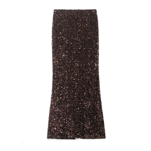 Jupe Maxi Sequin Femme Sexy Élégant Taille Haute Moulante Sirène Fente Soirée Fête Polyester
