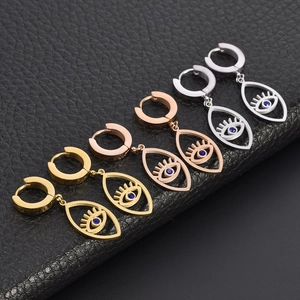Detailed set of evil eye hoop earrings in gold, rose gold, and silver finishes