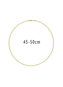 Detail showing a sleek gold snake chain necklace with a 45-50cm length measurement