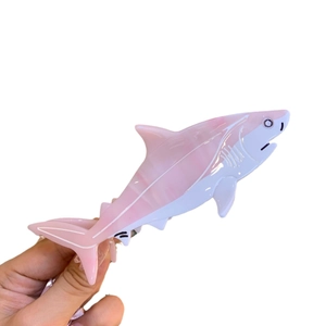 Handheld cute pink and white whale-shaped acetate hair claw clip for high ponytail