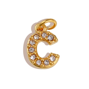 Gold letter C pendant with sparkling white cubic zirconia stones for DIY jewelry