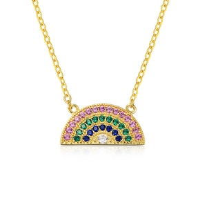 S925 sterling silver rainbow zircon necklace featuring a semi-circle gold pendant