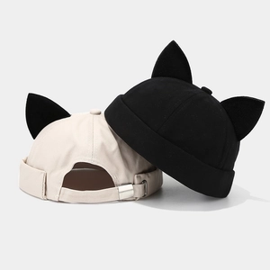 Unisex docker hats with cute cat ears in beige and black featuring metal buckle