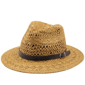Paper Straw Fedora Hat Breathable Wide Brim Hand Woven Sun Protection Summer Beach Jazz Style For Men Women