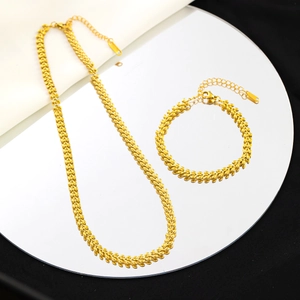 Wheat Ear Shape Stainless Steel Necklace And Bracelet Gold Plated Minimalist Leaf Chain Jewelry For Women