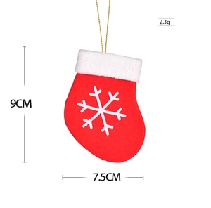 Detailed view of mini red Christmas stocking ornament with 9x7.5cm size specifications
